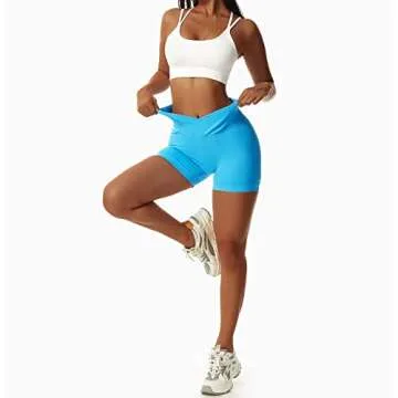 Vertvie Women's Workout Gym Shorts Booty V Cross Spandex Yoga Biker Shorts Scrunch Butt High Waisted Athletic Leggings (Blue,Small)