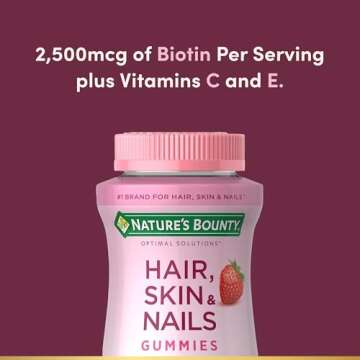 Nature's Bounty Hair, Skin & Nails with Biotin, Strawberry Gummies Vitamin Supplement, Supports Hair, Skin, and Nail Health for Women, 2500 mcg, 140 Ct