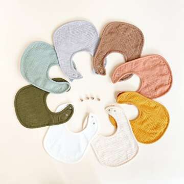 Konssy Muslin Baby Bibs 8 Pack Baby Bandana Drool Bibs Cotton for Unisex Boys Girls, 8 Solid Colors Set for Teething Drooling