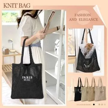 Ayieyill Crochet Tote Bag For Women, Crochet Mesh Beach Tote Bag Summer Vacation Aesthetic Boho Knit Bag for Women (G/Black)