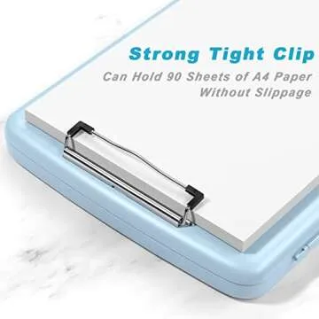 Rimilak Plastic Clipboard with Storage, 8.5 x 11 High Capacity Folio Nursing Case with Pen Holder, Folder Side-Opening for Classroom, Teacher, Student, Smooth Writing, Light Blue
