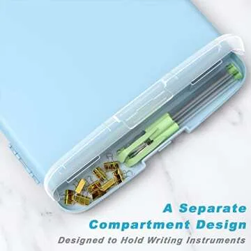 Rimilak Plastic Clipboard with Storage, 8.5 x 11 High Capacity Folio Nursing Case with Pen Holder, Folder Side-Opening for Classroom, Teacher, Student, Smooth Writing, Light Blue