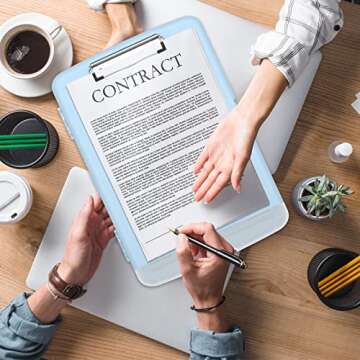 Rimilak Plastic Clipboard with Storage, 8.5 x 11 High Capacity Folio Nursing Case with Pen Holder, Folder Side-Opening for Classroom, Teacher, Student, Smooth Writing, Light Blue