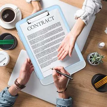 Rimilak Plastic Clipboard with Storage, 8.5 x 11 High Capacity Folio Nursing Case with Pen Holder, Folder Side-Opening for Classroom, Teacher, Student, Smooth Writing, Light Blue