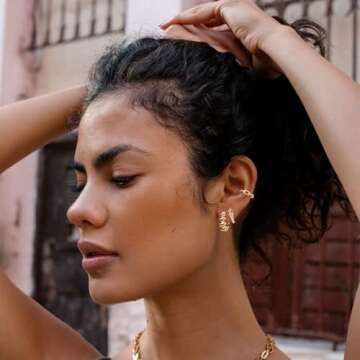 MYEARS Women Gold Huggie Hoop Snake Earrings Ear Stud Cuff Cubic Zirconia 14K Gold Plated Small Simp...