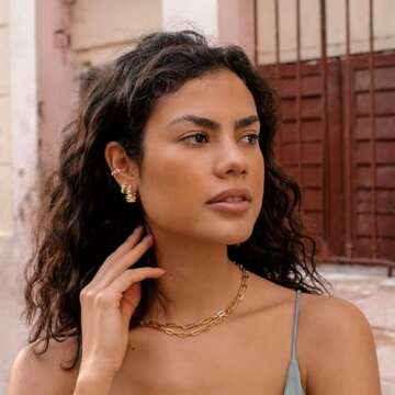 MYEARS Women Gold Huggie Hoop Snake Earrings Ear Stud Cuff Cubic Zirconia 14K Gold Plated Small Simple Minimalist Hypoallergenic Everyday Jewelry