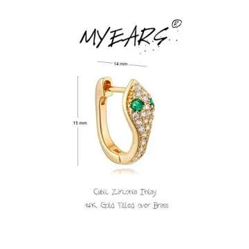 MYEARS Women Gold Huggie Hoop Snake Earrings Ear Stud Cuff Cubic Zirconia 14K Gold Plated Small Simple Minimalist Hypoallergenic Everyday Jewelry