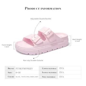 FunkyMonkey Adjustable Thick-sole EVA Slides for Women