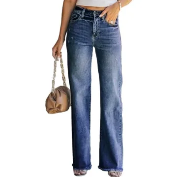 Stylish Sidefeel Women's High Waisted Wide Leg Jeans in Blue, Size 12
