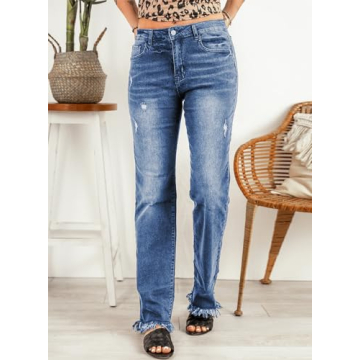 Sidefeel High Waisted Distressed Wide Leg Jeans for Women