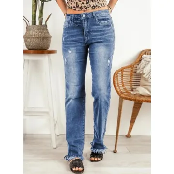 Sidefeel High Waisted Distressed Wide Leg Jeans for Women