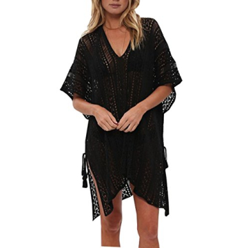 Wander Agio Beach Swimsuit Cover-Up Women Black Net Slit