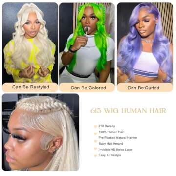 Guangming 613 13x6 Lace Front Wig Human Hair 250% Density Blonde Wig Human Hair Straight 613 HD Lace Frontal Wig Pre Plucked With Baby Hair (28Inch, 613 Frontal Wig)