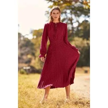 PRETTYGARDEN Midi Dress - Stylish V Neck Swiss Dot Dress