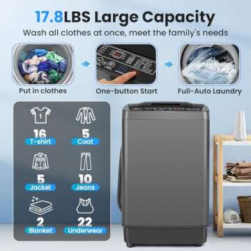 Nictemaw 2.4 Cu.Ft Full-Automatic Washing Machine, 17.8Lbs Portable Washer with 10 Wash Programs, 8 ...