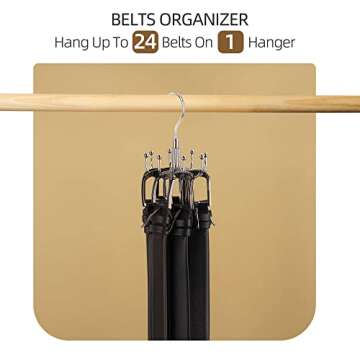 ZEDODIER Belt Hanger, 2 Pack Rotatable Belt Rack Closet Accessories Organizer, Maximum 24 Storage Capacity, Hanging Holder Storage Hook for Belt, Bra, Tank Top, Tie, Scarf, Purse, Silver