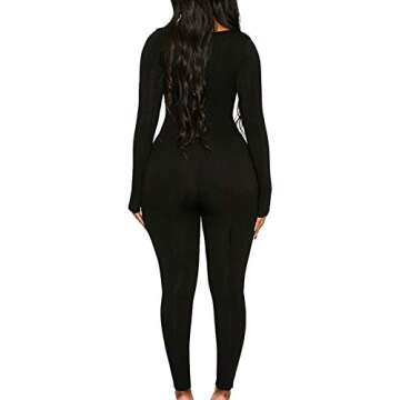 Mulisky Women's Sexy Long Sleeve Bodycon Jumpsuit Rompers One Piece Outfits Black XL