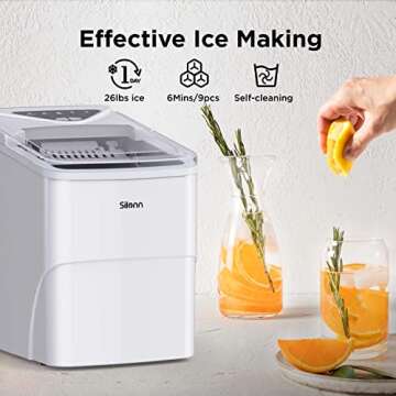 Silonn Ice Makers Countertop, 9 Bullet Ice Cubes Ready in 6 Minutes, 26lbs in 24Hrs Portable Ice Mak...