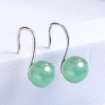 Handmade Jade Stud Earrings High Heel Shape, Green Jade Earrings Stud, 925 Sterling Silver Earrings Studs, Good Luck Earrings Handmade Earrings Gift for Birthday Anniversary (Jade-Silver)