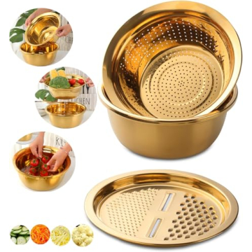 QOBIMOON Stainless Steel Colander Set - 3PC Kitchen Tools