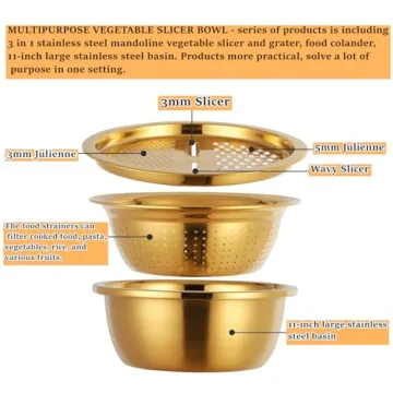 QOBIMOON Stainless Steel Colander Set - 3PC Kitchen Tools