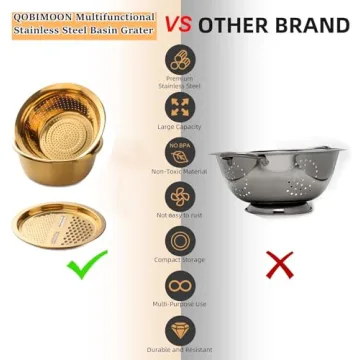 QOBIMOON Stainless Steel Colander Set - 3PC Kitchen Tools