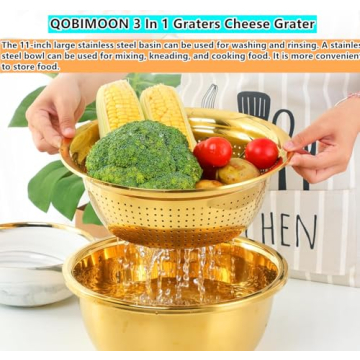QOBIMOON Stainless Steel Colander Set - 3PC Kitchen Tools