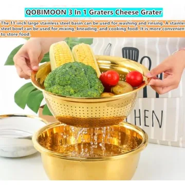 QOBIMOON Stainless Steel Colander Set - 3PC Kitchen Tools
