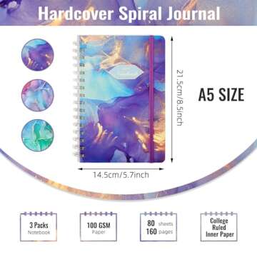 EOOUT 3 Pack A5 Spiral Notebook, Hardcover Spiral Journals for Women, 5.5 x 8.3 Inches, 100GSM Thick...