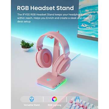 IFYOO RGB Gaming Headset Stand with 2 USB Ports, Game Headphone Mount for PC, Xbox One, PS4, Switch,...