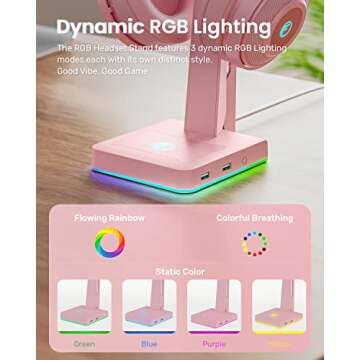 IFYOO RGB Gaming Headset Stand with 2 USB Ports, Game Headphone Mount for PC, Xbox One, PS4, Switch, Earphone Holder Hanger, Great for Gaming Stations, Fancy Desk Gamer Accessories, Pink