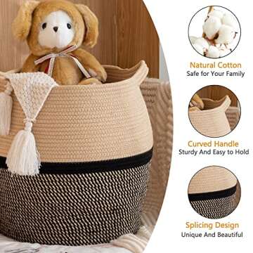 KAKAMAY Woven Baskets for Storage(17"x17"),Large Cotton Rope Basket Baby Laundry Hamper,Collapsible ...