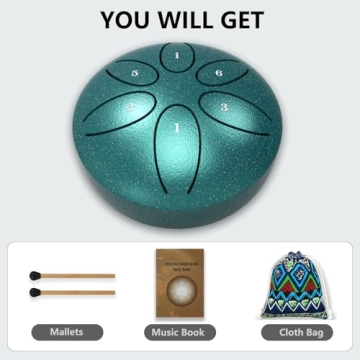 HONGJIEYUAN Steel Tongue Drum - 3 Inches 6Note Rain Drum for Garden, Music Education, Recreation. Musical Christmas Gifts for Family, Friends, and Kids,Steel Drum for kids, Drum sounds are soothing