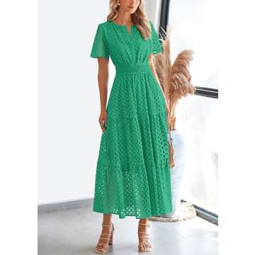 PRETTYGARDEN Women's Eyelet Maxi Dress for Summer Fun