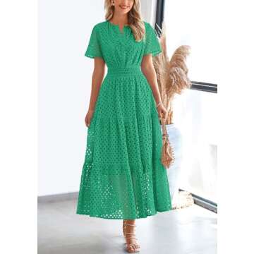 PRETTYGARDEN Women's Eyelet Maxi Dress for Summer Fun