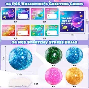 SpringFlower 24 Pack Valentines Day Cards For Kids With Stretchy Balls Toys, Kids Classroom Valentin...