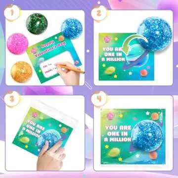 SpringFlower 24 Pack Valentines Day Cards For Kids With Stretchy Balls Toys, Kids Classroom Valentines Exchange Gifts, Valentines Party Favors For Kids, School Classroom Valentine's Prizes