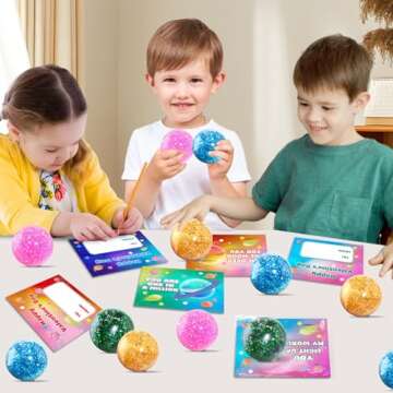 SpringFlower 24 Pack Valentines Day Cards For Kids With Stretchy Balls Toys, Kids Classroom Valentines Exchange Gifts, Valentines Party Favors For Kids, School Classroom Valentine's Prizes