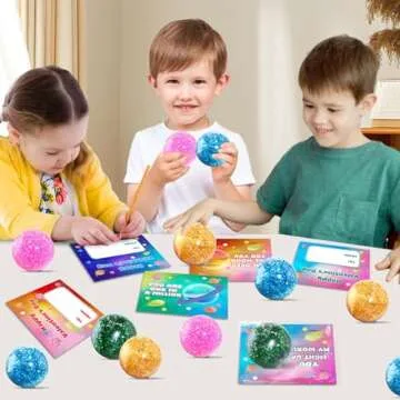 SpringFlower 24 Pack Valentines Day Cards For Kids With Stretchy Balls Toys, Kids Classroom Valentines Exchange Gifts, Valentines Party Favors For Kids, School Classroom Valentine's Prizes
