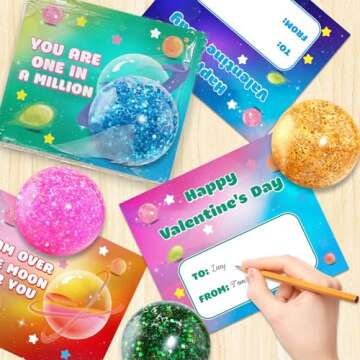 SpringFlower 24 Pack Valentines Day Cards For Kids With Stretchy Balls Toys, Kids Classroom Valentines Exchange Gifts, Valentines Party Favors For Kids, School Classroom Valentine's Prizes