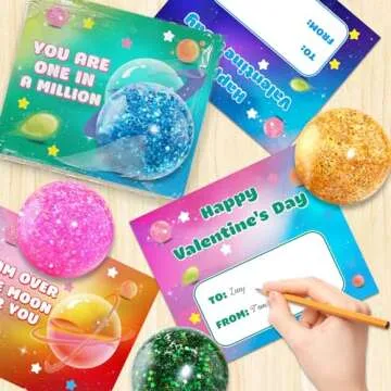 SpringFlower 24 Pack Valentines Day Cards For Kids With Stretchy Balls Toys, Kids Classroom Valentines Exchange Gifts, Valentines Party Favors For Kids, School Classroom Valentine's Prizes