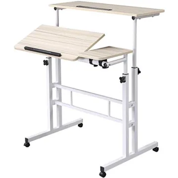 C/N Height Adjustable Rolling Desk - Mobile Workstation for Stand-Up Use