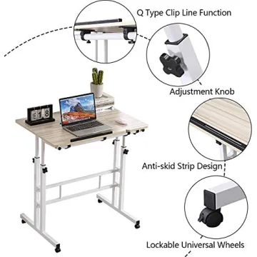 Height Adjustable Rolling Desk for Home Office & Study