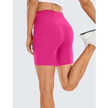 CRZ YOGA Women's Naked Feeling Biker Shorts - 6 Inches High Waist Yoga Workout Running Gym Spandex Hibiscus Purple Medium