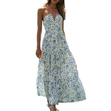 Multitrust Women Y2k Spaghetti Strapy Long Dresses Bodycon Sleeveless Slim Fit Elegant Tank Maxi Dress Party Beach Sundress (F1 Blue, M)