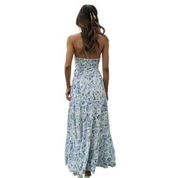 Multitrust Women Y2k Spaghetti Strapy Long Dresses Bodycon Sleeveless Slim Fit Elegant Tank Maxi Dress Party Beach Sundress (F1 Blue, M)