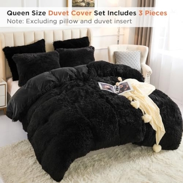 Annadaif Plush Black Duvet Cover Queen Soft Faux Fur Velvet