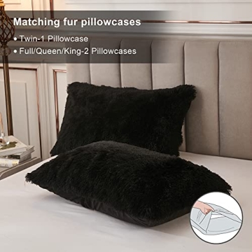 Annadaif Plush Black Duvet Cover Queen Soft Faux Fur Velvet