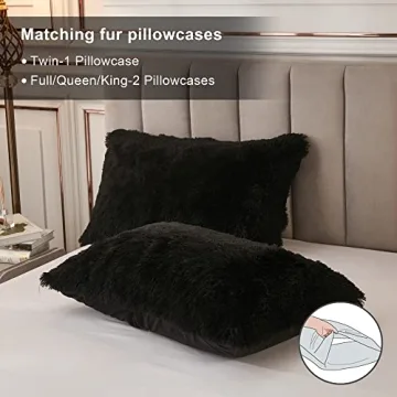 Annadaif Plush Black Duvet Cover Queen Soft Faux Fur Velvet