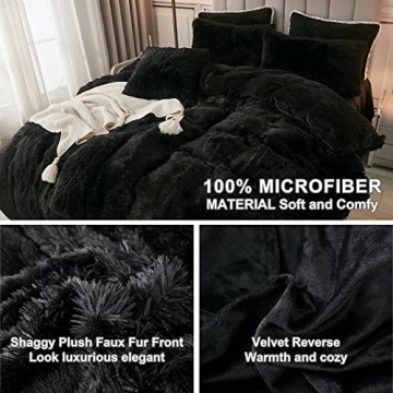 Annadaif Plush Black Duvet Cover Queen Soft Faux Fur Velvet